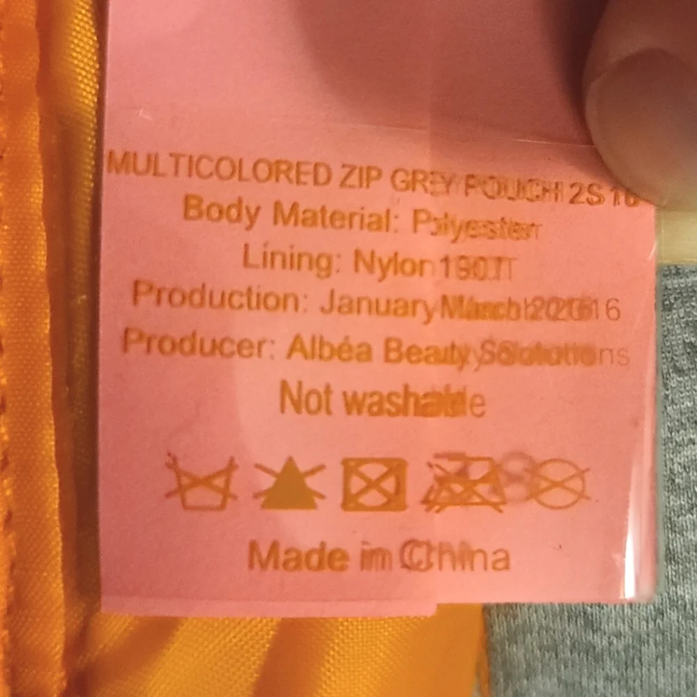 Albea Beauty Solutions Gray & Orange Rainbow Zip Charm Cosmetic Make Up Bag NWOT